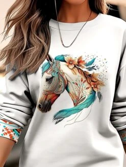 Women's Casual Dress Sweatshirt Dress Winter Dress Animal Geometric Print Crew Neck Mini Dress Fashion Streetwear Outdoor Daily Long Sleeve Loose Fit White Fall Winter S M L XL XXL -Tesla Style qezspa1694504523710