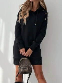 Women's Casual Dress Hoodie Dress Mini Dress Active Daily Outdoor Holiday Vacation Hoodie Pocket Solid Color Loose Fit ArmyGreen Black Blue S M L XL XXL