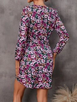 Women's Work Dress Semi Formal Dress Wrap Dress Fashion Mini Dress Ruffle Layered V Neck Long Sleeve Floral Regular Fit Red Purple Orange Fall S M L XL XXL -Tesla Style qgigqo1693300633186