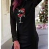 Women's Casual Dress Hoodie Dress Winter Dress Christmas Hat Print Hooded Mini Dress Fashion Streetwear Outdoor Christmas Long Sleeve Loose Fit Black Wine Fall Winter S M L XL XXL -Tesla Style qgimpl1695884502221