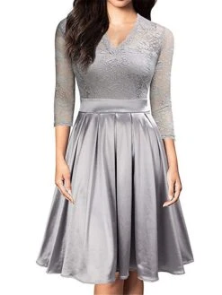 Women's Party Dress Lace Dress Cocktail Dress Midi Dress Black White Wine 3/4 Length Sleeve Pure Color Lace Summer Spring Fall V Neck Party Wedding Guest Fall Dress Spring Dress 2023 S M L XL 2XL -Tesla Style qgvytv1676614005897