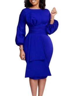 Women's Party Dress Work Dress Sheath Dress Midi Dress Black White Red Long Sleeve Pure Color Ruffle Spring Fall Winter Crew Neck Fashion 2023 S M L XL 2XL 3XL -Tesla Style qhxzll1671604451515