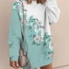 Women's Casual Dress Sweatshirt Dress Mini Dress Warm Fashion Outdoor Vacation Going Out Crew Neck Print Floral Loose Fit Pink Royal Blue Blue S M L XL XXL -Tesla Style qibenf1694069112768