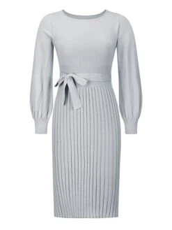 Women‘s Sweater Dress Winter Dress Bodycon Knee Length Dress Black Dark Green Khaki Long Sleeve Pure Color Lace Up Fall Winter Autumn Crew Neck Elegant Winter Dress Fall Dress 2023 S M L XL XXL -Tesla Style qicsup1657786352259