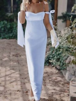 Women‘s Party Dress Satin Dress Sheath Dress Long Dress Maxi Dress Green Black Blue Sleeveless Pure Color Mesh Spring Summer Off Shoulder Modern Party Slim 2023 S M L XL XXL -Tesla Style qjbafk1645181425954