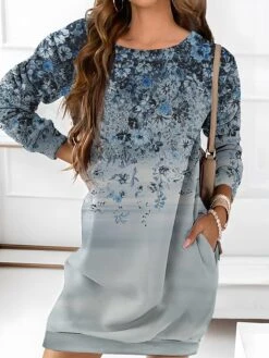 Women's Casual Dress Sweatshirt Dress Mini Dress Warm Fashion Outdoor Vacation Going Out Crew Neck Pocket Print Floral Loose Fit Black Royal Blue Blue S M L XL XXL -Tesla Style qjbmpo1694661940454