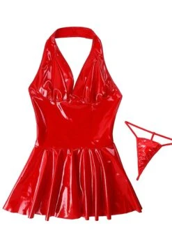 Women's Casual Dress Night Dress Mini Dress Daily Casual Backless Solid Color Halter Neck Home Lounge Black Red 2023 Summer Spring One-Size -Tesla Style qjnzjb1692788095855