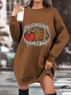 Women's Casual Dress Sweatshirt Dress Mini Dress Warm Fashion Outdoor Vacation Going Out Crew Neck Pocket Print Football Print Loose Fit Black White Brown S M L XL XXL