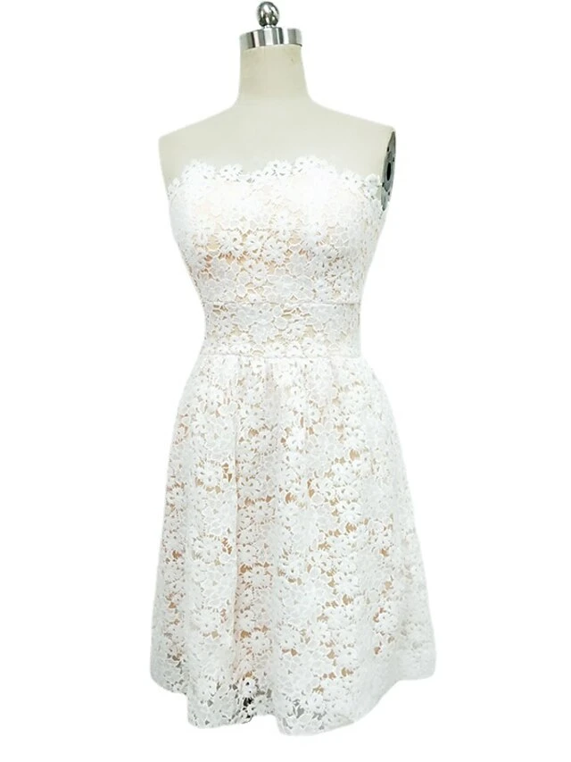 Women‘s Semi Formal Party Dress Homecoming Dress A Line Dress Mini Dress White Sleeveless Pure Color Lace Spring Summer Strapless Wedding Wedding Guest Slim 2023 S M L XL 7 Women‘s Semi Formal Party Dress Homecoming Dress A Line Dress Mini Dress White Sleeveless Pure Color Lace Spring Summer Strapless Wedding Wedding Guest Slim 2023 S M L XL - Image 5