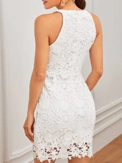 Women's Party Dress Lace Dress Homecoming Dress Mini Dress White Sleeveless Pure Color Lace Summer Spring Halter Neck Stylish Spring Dress Loose Fit 2023 XS S M L -Tesla Style qljzpc1645601055345