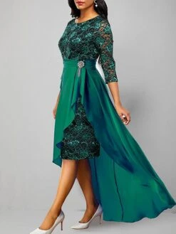 Women's Prom Dress Party Dress Lace Dress Long Dress Maxi Dress Green 3/4 Length Sleeve Pure Color Lace Spring Fall Winter V Neck Fashion Wedding Guest Evening Party Vacation 2023 S M L XL XXL 3XL 9 Women's Prom Dress Party Dress Lace Dress Long Dress Maxi Dress Green 3/4 Length Sleeve Pure Color Lace Spring Fall Winter V Neck Fashion Wedding Guest Evening Party Vacation 2023 S M L XL XXL 3XL -Tesla Style qlorne1695030118458