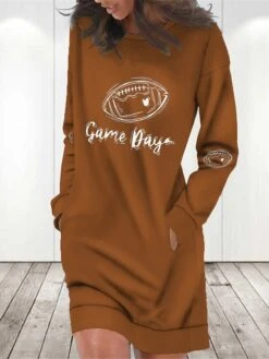 Women's Casual Dress Sweatshirt Dress Winter Dress Letter Football Pocket Print Crew Neck Mini Dress Fashion Streetwear Outdoor Daily Long Sleeve Loose Fit Black Red Blue Fall Winter S M L XL XXL -Tesla Style qloyey1695204467379