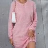 Women‘s Sweater Dress Winter Dress Pink Light Green Light Gray Dark Gray Red Brown Beige Light Blue White Black Long Sleeve Pure Color Ruched Winter Fall Crew Neck Stylish Casual S M L XL XXL 3XL