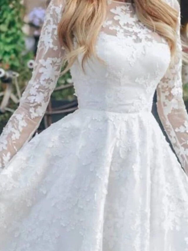 Women‘s Lace Dress Homecoming Dress Winter Dress Knee Length Dress White Long Sleeve Pure Color Lace Winter Fall Autumn Crew Neck Party Party Winter Dress Birthday 2023 S M L XL 5 Women‘s Lace Dress Homecoming Dress Winter Dress Knee Length Dress White Long Sleeve Pure Color Lace Winter Fall Autumn Crew Neck Party Party Winter Dress Birthday 2023 S M L XL - Image 3