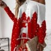 Women‘s Christmas Casual Dress Sweatshirt Dress Mini Dress Warm Fashion Outdoor Holiday Crew Neck Print Animal Snowman Loose Fit White Red Burgundy S M L XL XXL -Tesla Style qmzbtx1694427868732