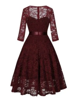 Women's Party Dress Lace Dress Vintage Dress Midi Dress Black Wine Navy Blue 3/4 Length Sleeve Pure Color Lace Summer Spring Fall Square Neck Fashion Wedding Guest Birthday Vacation 2023 S M L XL XXL -Tesla Style qmzlfz1671444177663