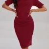 Women's Work Dress Sheath Dress Semi Formal Dress Fashion Office Daily Workfashion Midi Dress Ruched Shirt Collar Half Sleeve Plain Slim Black Wine Navy Blue Fall Winter S M L XL XXL -Tesla Style qncpoh1695030988331