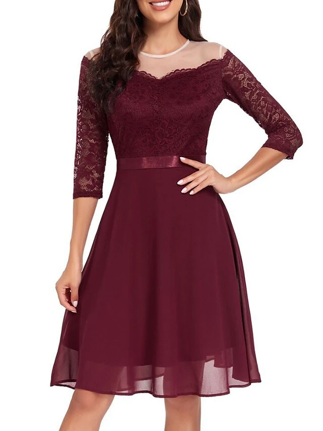 Women's Party Dress Lace Dress Cocktail Dress Midi Dress Black Wine Navy Blue 3/4 Length Sleeve Pure Color Lace Spring Fall Winter Crew Neck Fashion Winter Dress Wedding Guest Vacation 2023 S M L XL 3 Women's Party Dress Lace Dress Cocktail Dress Midi Dress Black Wine Navy Blue 3/4 Length Sleeve Pure Color Lace Spring Fall Winter Crew Neck Fashion Winter Dress Wedding Guest Vacation 2023 S M L XL