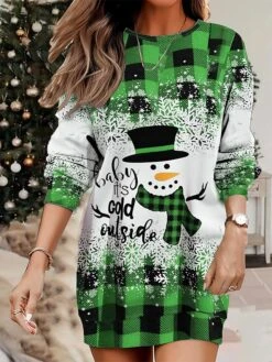 Women's Christmas Casual Dress Sweatshirt Dress Mini Dress Warm Fashion OutdoorVacation Crew Neck Print Geometric Snowman Loose Fit Red Blue Orange S M L XL XXL -Tesla Style qomwkw1695365437072