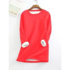 Women's Casual Dress Sweatshirt Dress Winter Dress Mini Dress Teddy Fleece Home Daily Going Out Basic Casual Crew Neck Long Sleeve Regular Fit Wine Red Big Red Black Color S M L XL XXL Size -Tesla Style qoxodl1631008781659