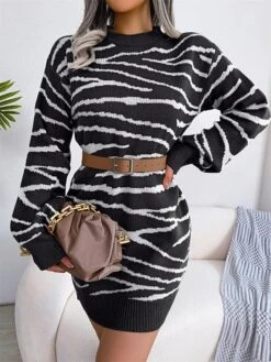 Women's Sweater Dress Winter Dress Jumper Dress Mini Dress Ruched Daily Date Going Out Active Fashion Crew Neck Long Sleeve 2023 Loose Fit Black Khaki Gray Color S M L Size -Tesla Style qpcize1692869004851