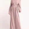 Women's Work Dress Black Dress Semi Formal Dress Fashion Long Dress Maxi Dress Lace Up Ruched Crew Neck Long Sleeve Plain Loose Fit Black Pink Apricot Fall Winter S M L XL XXL -Tesla Style qpehsl1693280903354