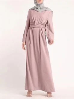 Women's Work Dress Black Dress Semi Formal Dress Fashion Long Dress Maxi Dress Lace Up Ruched Crew Neck Long Sleeve Plain Loose Fit Black Pink Apricot Fall Winter S M L XL XXL