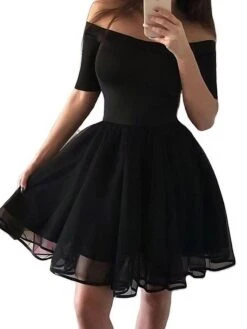 Women‘s Party Dress Homecoming Dress Wedding Guest Dress Casual Dress Black Dress Mini Dress Black Half Sleeve Pure Color Lace Fall Spring Autumn Off Shoulder Party Party Spring Dress 2023 S M L XL