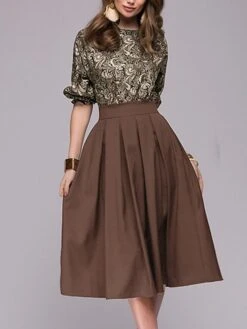 Women's Casual Dress Swing Dress Church Dress Midi Dress Blue Brown Half Sleeve Floral Ruched Winter Fall Spring Crew Neck Fashion Daily Vacation Weekend 2023 S M L XL