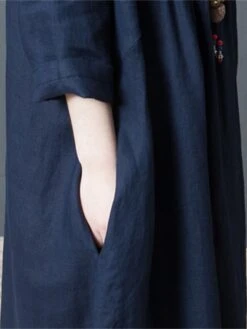 Women's Work Dress Semi Formal Dress Fashion Midi Dress Ruched Pocket Crew Neck 3/4 Length Sleeve Plain Loose Fit Dark Blue Fall Winter M L XL XXL -Tesla Style qqgrbs1693300617531