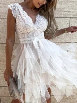 Women's Party Dress Lace Dress Homecoming Dress Midi Dress Black White Pink Sleeveless Pure Color Lace Summer Spring V Neck Vacation Vacation Spring Dress Slim 2023 S M L XL -Tesla Style qqvhcu1651566097292