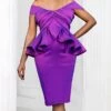 Women's Party Dress Cocktail Dress Satin Dress Midi Dress Purple Short Sleeve Pure Color Ruched Summer Spring Fall Off Shoulder Fashion Wedding Guest Vacation Summer Dress 2023 S M L XL XXL 3XL 4XL -Tesla Style qrvfgg1691464492116