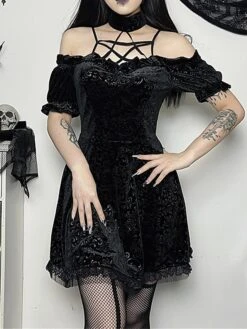 Women's Party Dress Velvet Dress Cocktail Dress Mini Dress Black Short Sleeve Pure Color Lace Spring Fall Winter Halter Neck Fashion Halloween Birthday Wedding Guest 2023 S M L 30 Women's Party Dress Velvet Dress Cocktail Dress Mini Dress Black Short Sleeve Pure Color Lace Spring Fall Winter Halter Neck Fashion Halloween Birthday Wedding Guest 2023 S M L -Tesla Style qsxrsu1693983156016