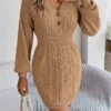 Women's Sweater Dress Winter Dress Jumper Dress Mini Dress Active Pure Color Outdoor Casual Holiday Vacation V Neck Long Sleeve Button 2023 Regular Fit White Pink Green S M L