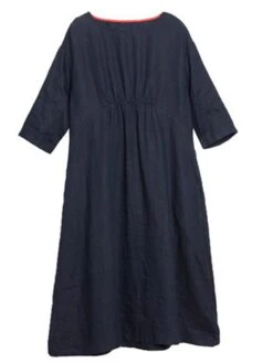 Women's Work Dress Semi Formal Dress Fashion Midi Dress Ruched Pocket Crew Neck 3/4 Length Sleeve Plain Loose Fit Dark Blue Fall Winter M L XL XXL -Tesla Style qtazhp1693300616220