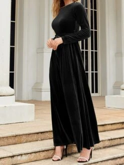 Women's Party Dress Velvet Dress Emerald Green Dress Long Dress Maxi Dress Black Wine Green Long Sleeve Pure Color Lace Up Spring Fall Winter Round Neck Fashion Winter Dress Fall Dress Spring Dress -Tesla Style qtdvpd1664430788548