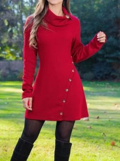 Women's Work Dress Casual Dress A Line Dress Fashion Winter Dress Daily Mini Dress Button Lapel Long Sleeve Plain Slim Black Red Fall S M L XL XXL -Tesla Style qttobz1696926212832