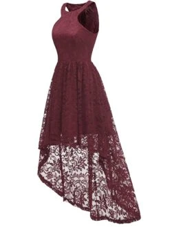 Women's Prom Dress Party Dress Wedding Guest Dress Long Dress Maxi Dress Wine Purple Sleeveless Pure Color Lace Spring Fall Winter Halter Neck Fashion Winter Dress Evening Party Wedding Guest 2023 S -Tesla Style qttxar1692179378594
