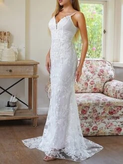 Women's Prom Dress Party Dress Lace Dress Long Dress Maxi Dress White Sleeveless Pure Color Lace Spring Fall Winter Spaghetti Strap Fashion Birthday Evening Party Wedding Guest 2023 S M L XL -Tesla Style qubqvv1692690609864