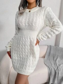 Women's Sweater Dress Jumper Dress Casual Dress Mini Dress Fashion Pure Color Outdoor Daily Vacation Going Out Crew Neck Long Sleeve Patchwork 2023 Regular Fit Black White Blue S M L -Tesla Style qufait1695030483679