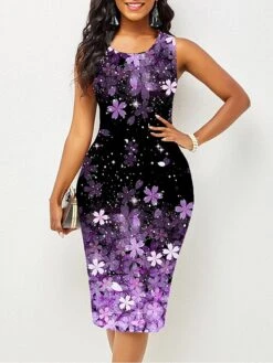 Women's Work Sweater Dress Sheath Sweater Dress Semi Formal Sweater Dress Fashion Midi Sweater Dress Print Crew Neck Sleeveless Floral Slim Yellow Pink Red Summer Spring S M L XL XXL -Tesla Style quykra1679455311471