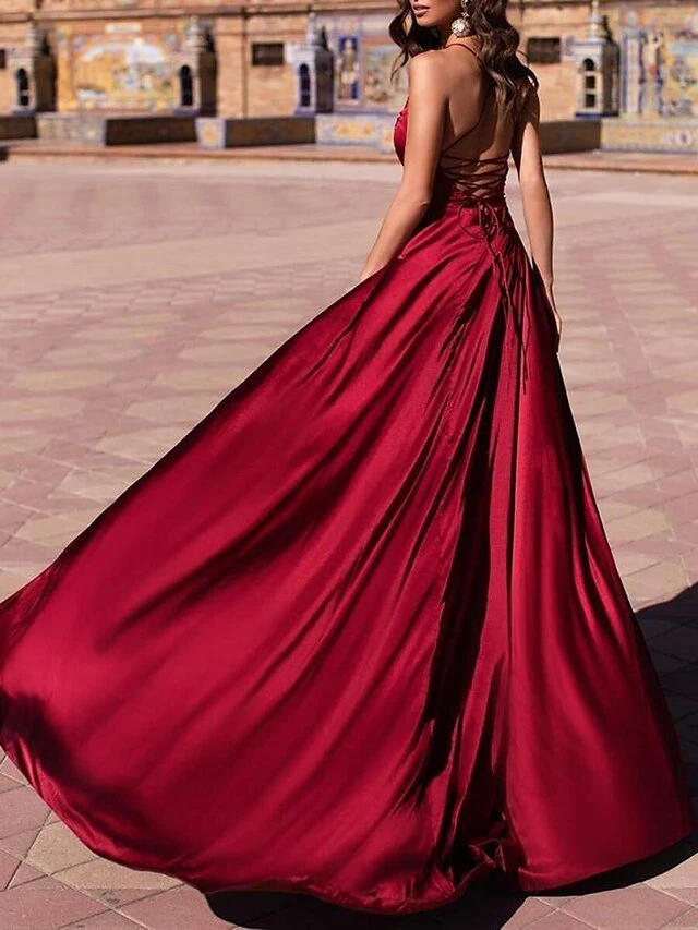 Women‘s Prom Party Dress Satin Maxi Long Dress Red Sleeveless Pure Color Backless Split Fall Spring Deep V Cold Shoulder Party Personalized Elegant Party 2023 S M L XL XXL 5 Women‘s Prom Party Dress Satin Maxi Long Dress Red Sleeveless Pure Color Backless Split Fall Spring Deep V Cold Shoulder Party Personalized Elegant Party 2023 S M L XL XXL - Image 3