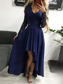 Women's Party Dress Sheath Dress Swing Dress Long Dress Maxi Dress Green Black Blue Long Sleeve Pure Color Lace Winter Fall Autumn V Neck Winter Dress Weekend Fall Dress S M L XL -Tesla Style qwfuhr1656067259128