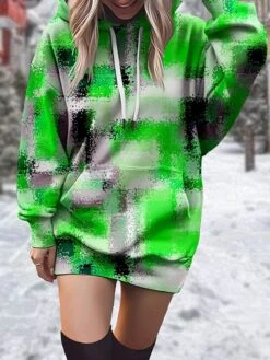 Women's Casual Dress Hoodie Dress Winter Dress Plaid Print Hooded Mini Dress Fashion Streetwear Outdoor Daily Long Sleeve Loose Fit Red Blue Green Fall Winter S M L XL XXL -Tesla Style qxknkr1694675721840