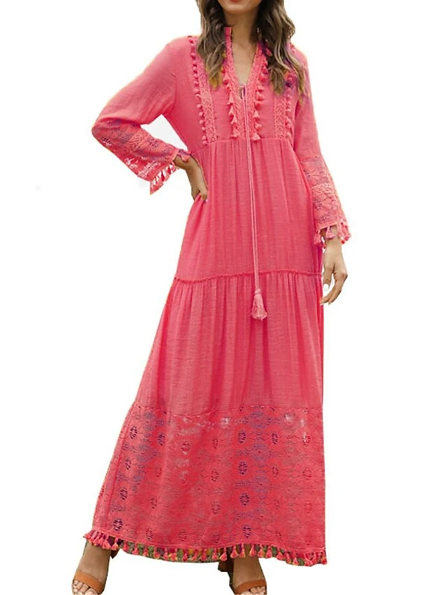 Women's Long Dress Maxi Dress Party Dress Casual Dress Sundress Pure Color Basic Bohemian Outdoor Daily Beach Lace Long Sleeve V Neck Dress Regular Fit Yellow Pink Blue Summer Spring S M L XL XXL 11 Women's Long Dress Maxi Dress Party Dress Casual Dress Sundress Pure Color Basic Bohemian Outdoor Daily Beach Lace Long Sleeve V Neck Dress Regular Fit Yellow Pink Blue Summer Spring S M L XL XXL - Image 9