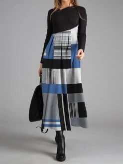 Women's Work Dress Casual Dress Swing Dress Fashion Winter Dress Daily Long Dress Maxi Dress Button Print V Neck Long Sleeve Geometric Plaid Regular Fit Royal Blue Blue Brown Fall Winter S M L XL XXL -Tesla Style qyijbb1697424455019