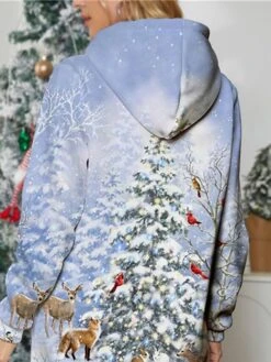 Women's Casual Dress Hoodie Dress Mini Dress Warm Fashion Outdoor Christmas Holiday Hoodie Print Christmas Tree Loose Fit Blue S M L XL XXL -Tesla Style qyqzku1696762683210