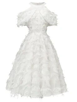 Women's Party Dress Fringe Dress Lace Dress Midi Dress White Wine Short Sleeve Pure Color Tassel Fringe Spring Fall Winter Strapless Fashion Winter Dress Wedding Guest Vacation 2023 S M L XL XXL -Tesla Style qyvcxa1692180383879