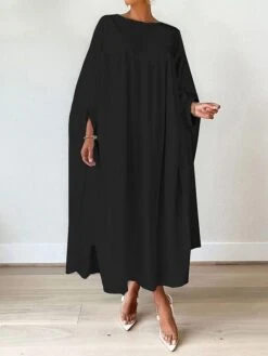 Women's Work Dress Black Dress White Dress Fashion Long Dress Maxi Dress Ruched Split Crew Neck Long Sleeve Plain Loose Fit Black White Yellow Fall S M L XL XXL