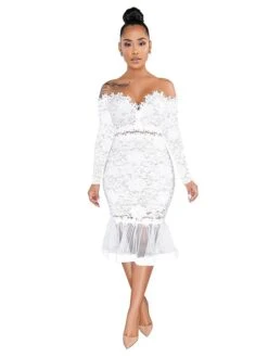 Women‘s Party Dress Wedding Guest Dress Mini Dress Black White Long Sleeve Fall Spring Summer Off Shoulder Party Party Winter Dress Evening Party 2023 S M L XL 2XL -Tesla Style qzmotq1649830445243